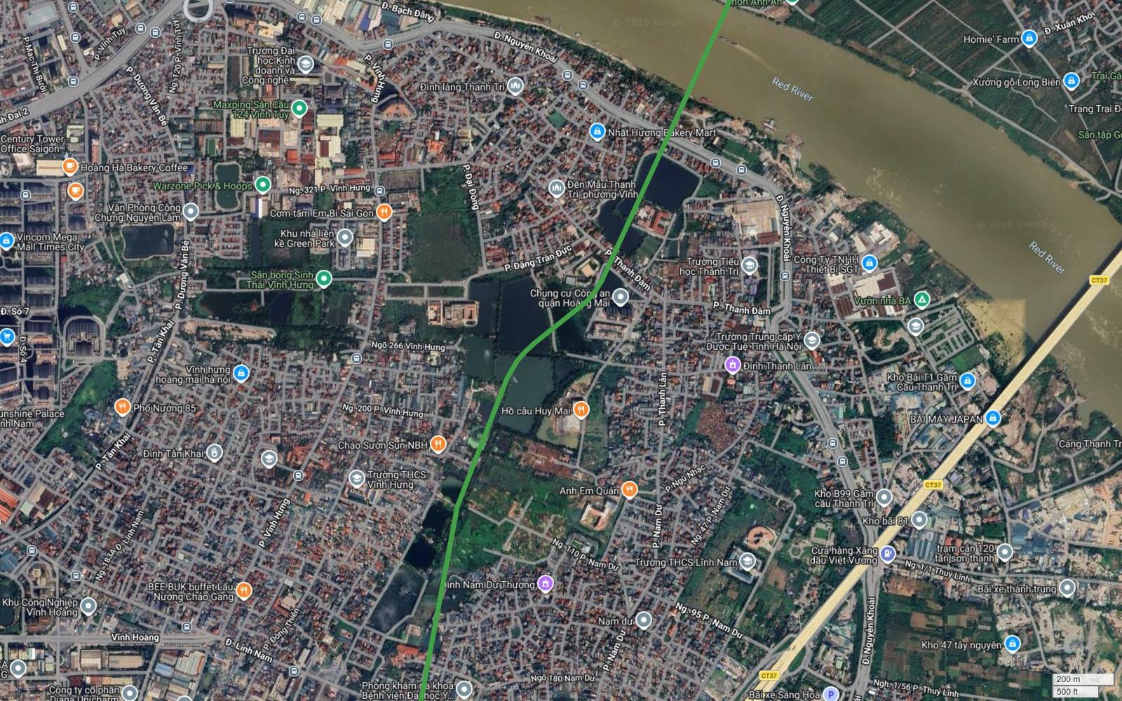 Tuyến metro số 4 Hà Nội đi qua Vĩnh Hưng, Thanh Đàm, Nam Dư và tiếp cận bờ hữu sông Hồng trước khi vượt sông