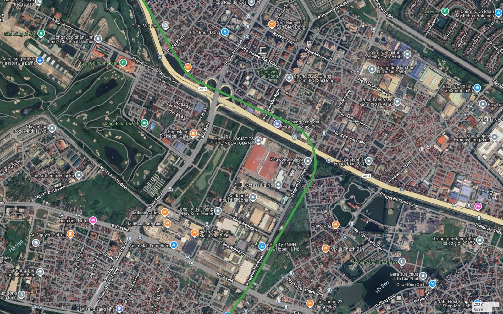 Tuyến metro số 4 Hà Nội cắt Quốc lộ 5 tại nút giao Sài Đồng, cạnh Khu công nghiệp Sài Đồng B và kho vận HATECO
