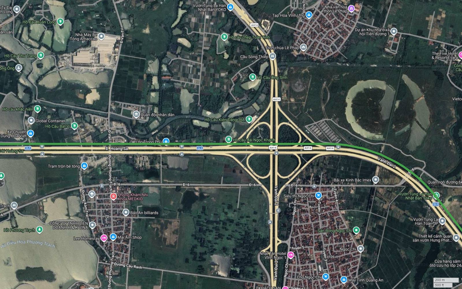 Tuyến metro số 4 Hà Nội chạy dọc đường Hoàng Sa qua vùng hồ điều hòa Phương Trạch và cầu Sông Thiếp thuộc Đông Anh